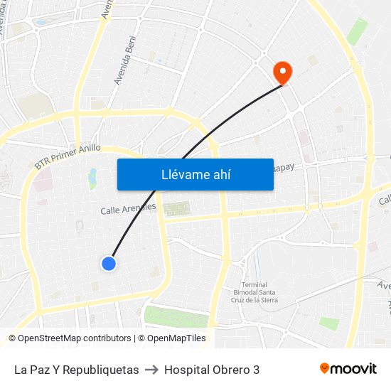 La Paz Y Republiquetas to Hospital Obrero 3 map