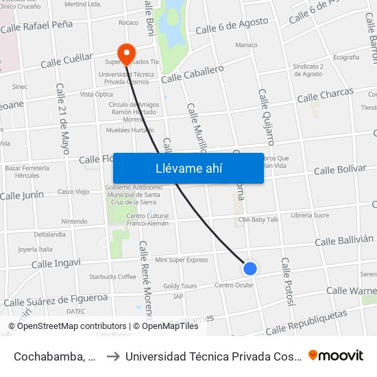 Cochabamba, 171 to Universidad Técnica Privada Cosmos map