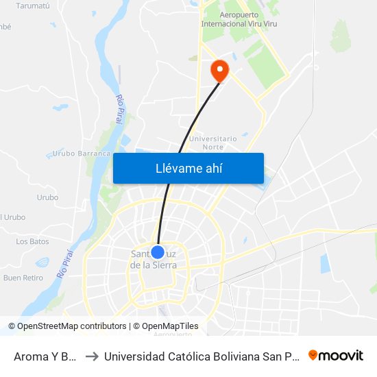 Aroma Y Beni to Universidad Católica Boliviana San Pablo map