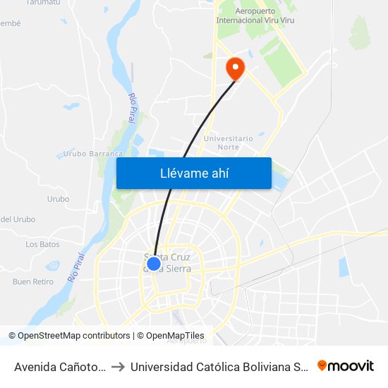 Avenida Cañoto, 202 to Universidad Católica Boliviana San Pablo map