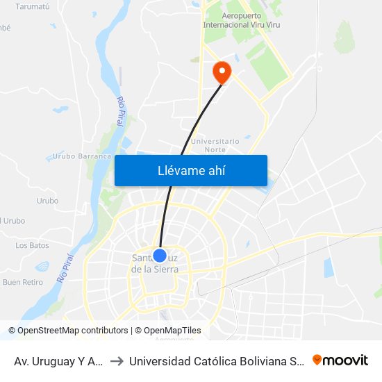 Av. Uruguay Y Aroma to Universidad Católica Boliviana San Pablo map