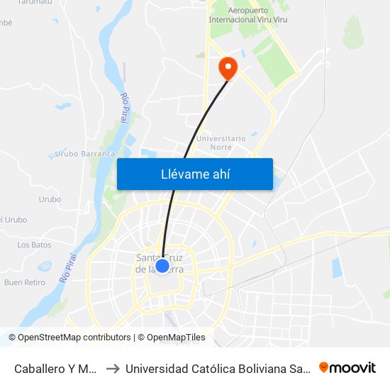 Caballero Y Murillo to Universidad Católica Boliviana San Pablo map