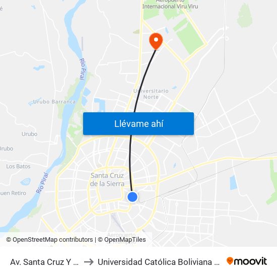 Av. Santa Cruz Y Rivero to Universidad Católica Boliviana San Pablo map