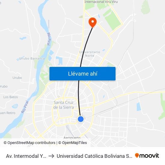 Av. Intermodal Y Siles to Universidad Católica Boliviana San Pablo map