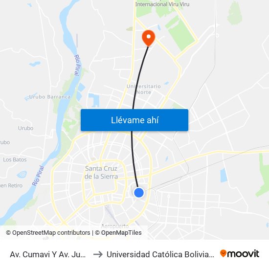 Av. Cumavi Y Av. Juan Pablo II to Universidad Católica Boliviana San Pablo map