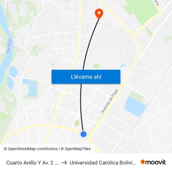 Cuarto Anillo Y Av. 2 De Agosto to Universidad Católica Boliviana San Pablo map