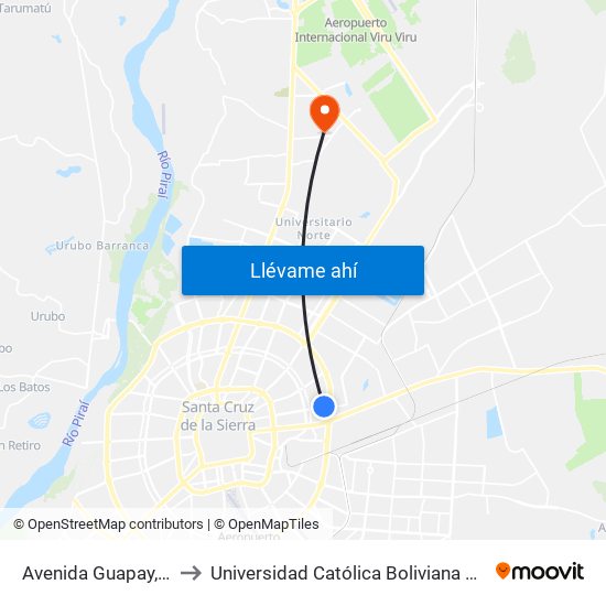 Avenida Guapay, 3891 to Universidad Católica Boliviana San Pablo map