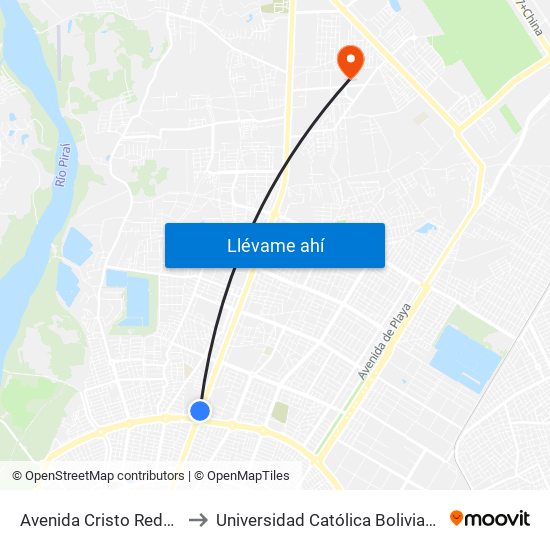 Avenida Cristo Redentor, 748 to Universidad Católica Boliviana San Pablo map