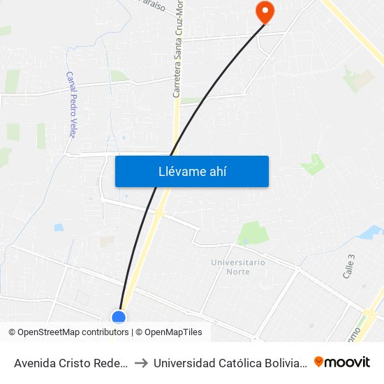 Avenida Cristo Redentor, 6500 to Universidad Católica Boliviana San Pablo map