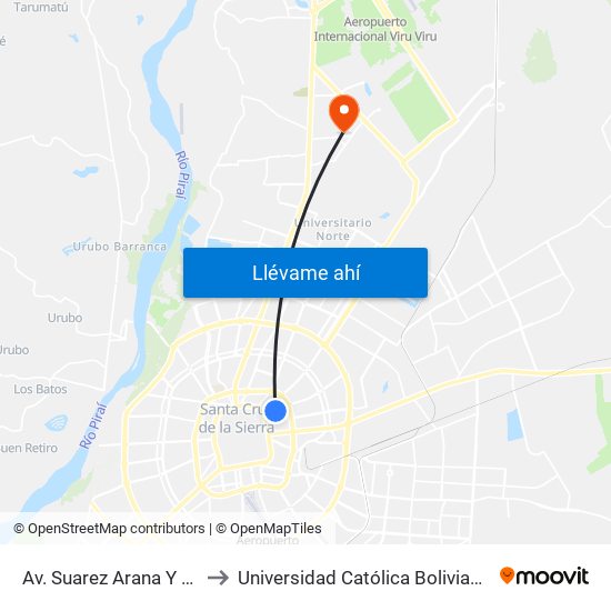 Av. Suarez Arana Y Mandioré to Universidad Católica Boliviana San Pablo map