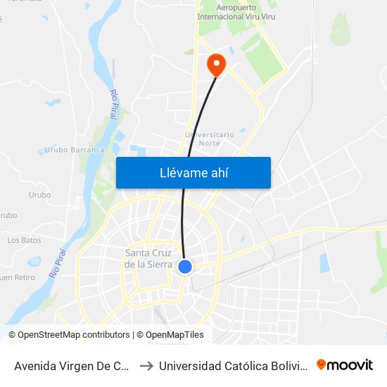 Avenida Virgen De Cotoca, 2065 to Universidad Católica Boliviana San Pablo map