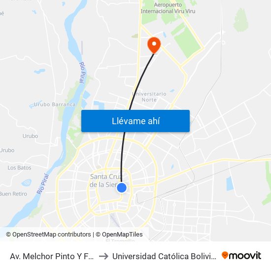 Av. Melchor Pinto Y Fray Del Pilar to Universidad Católica Boliviana San Pablo map