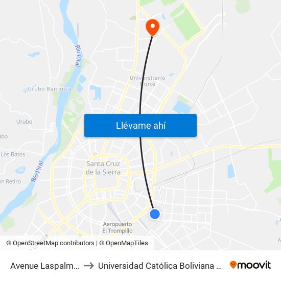 Avenue Laspalmas, 53 to Universidad Católica Boliviana San Pablo map