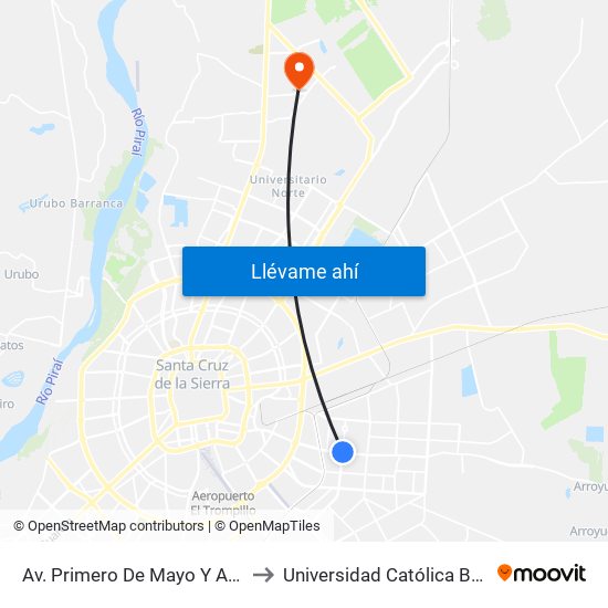 Av. Primero De Mayo Y Av, 3 Pasos Al Frente to Universidad Católica Boliviana San Pablo map