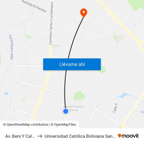 Av. Beni Y Calle H to Universidad Católica Boliviana San Pablo map