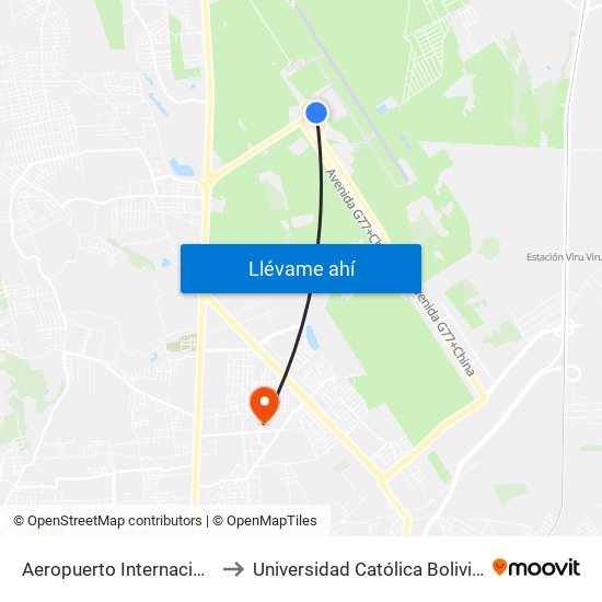 Aeropuerto Internacional Viru Viru to Universidad Católica Boliviana San Pablo map