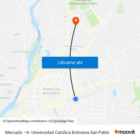 Mercado to Universidad Católica Boliviana San Pablo map