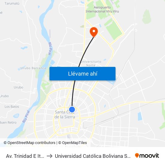 Av. Trinidad E Iténez to Universidad Católica Boliviana San Pablo map