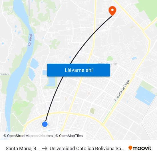 Santa María, 8105 to Universidad Católica Boliviana San Pablo map