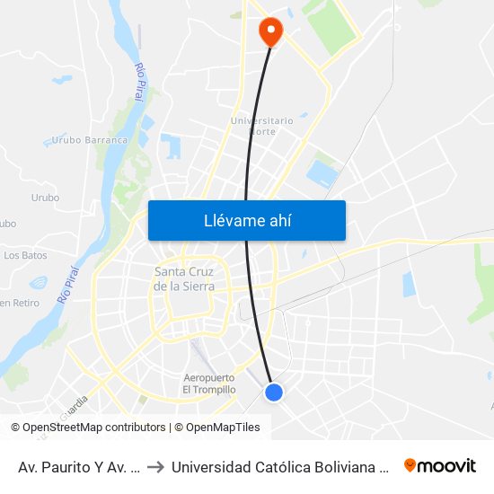 Av. Paurito Y Av. Belén to Universidad Católica Boliviana San Pablo map