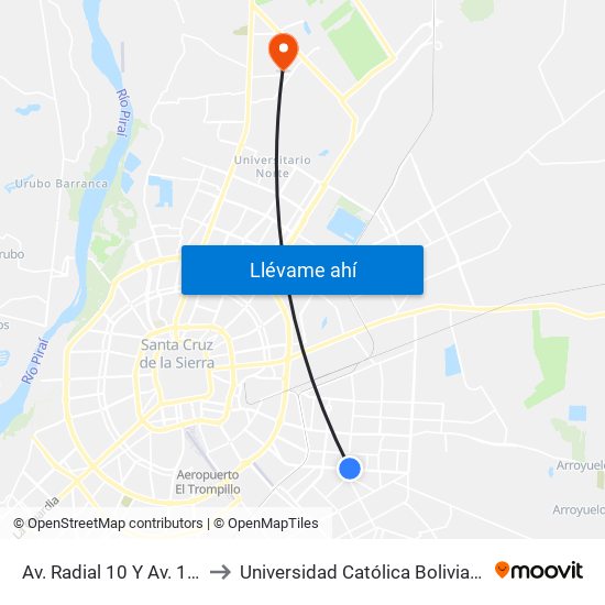 Av. Radial 10 Y Av. 16 De Julio to Universidad Católica Boliviana San Pablo map