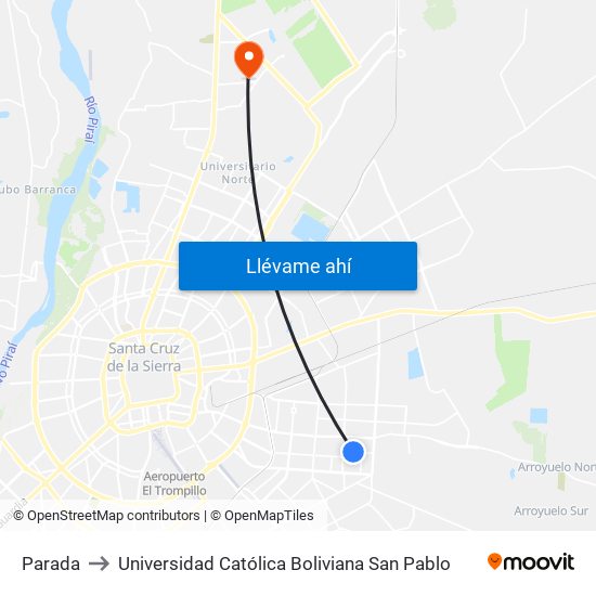 Parada to Universidad Católica Boliviana San Pablo map