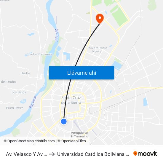 Av. Velasco Y Av. Rivas to Universidad Católica Boliviana San Pablo map