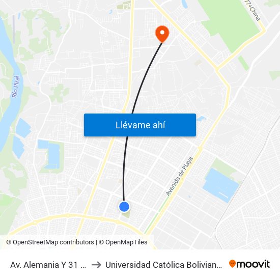 Av. Alemania Y 31 De Julio to Universidad Católica Boliviana San Pablo map