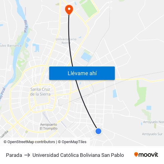 Parada to Universidad Católica Boliviana San Pablo map