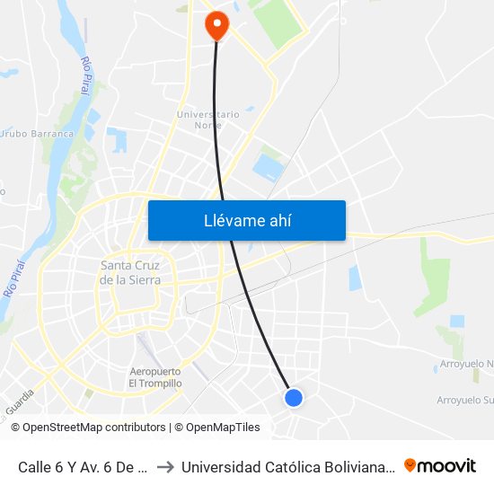 Calle 6 Y Av. 6 De Agosto to Universidad Católica Boliviana San Pablo map