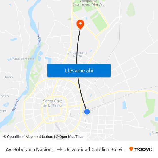 Av. Soberanía Nacional Y Calle 3 to Universidad Católica Boliviana San Pablo map