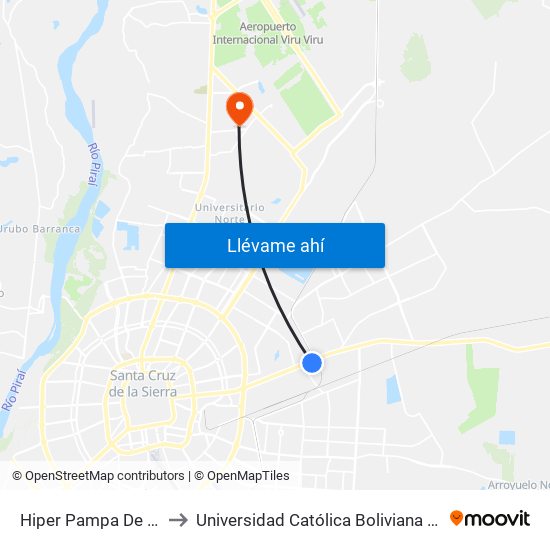 Hiper Pampa De La Isla to Universidad Católica Boliviana San Pablo map