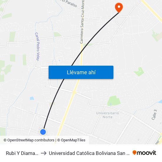 Rubi Y Diamante to Universidad Católica Boliviana San Pablo map