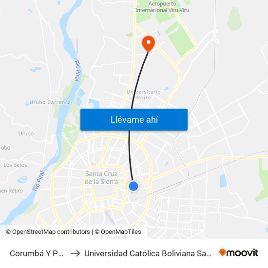 Corumbá Y Pailón to Universidad Católica Boliviana San Pablo map