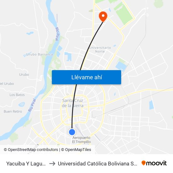 Yacuiba Y Lagunillas to Universidad Católica Boliviana San Pablo map