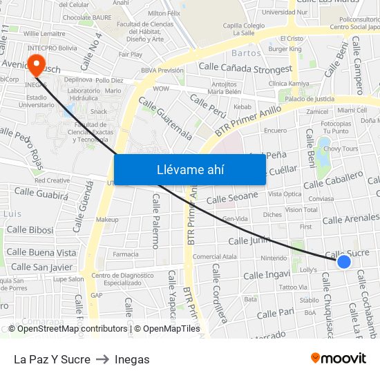 La Paz Y Sucre to Inegas map