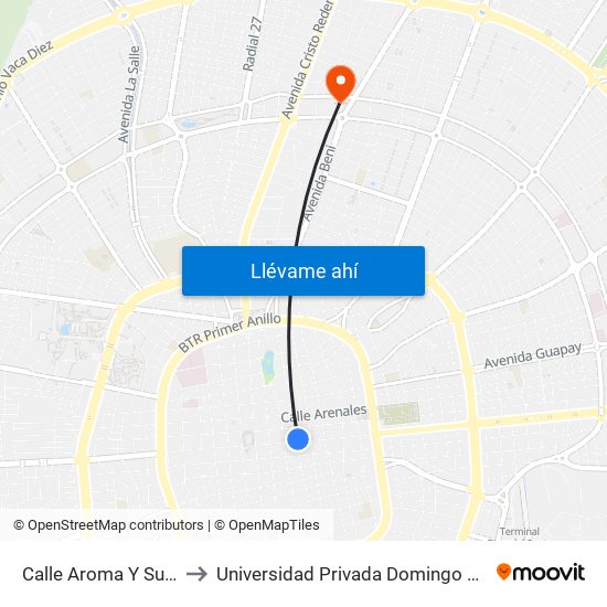 Calle Aroma Y Sucre to Universidad Privada Domingo Savio map