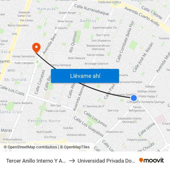 Tercer Anillo Interno Y Av. Mutualista to Universidad Privada Domingo Savio map