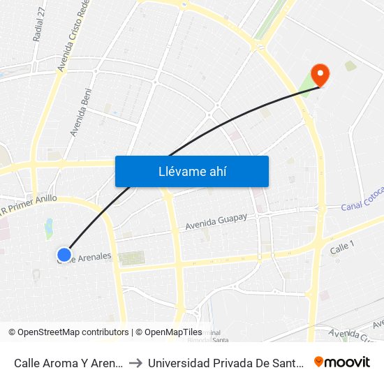 Calle Aroma Y Arenales to Universidad Privada De Santa Cruz map