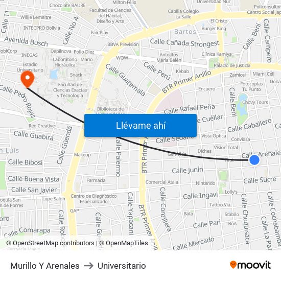 Murillo Y Arenales to Universitario map