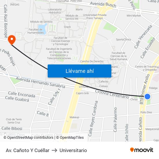 Av. Cañoto Y Cuéllar to Universitario map