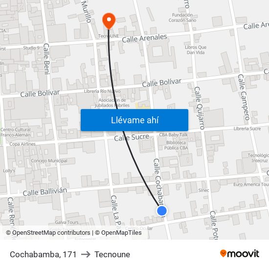 Cochabamba, 171 to Tecnoune map