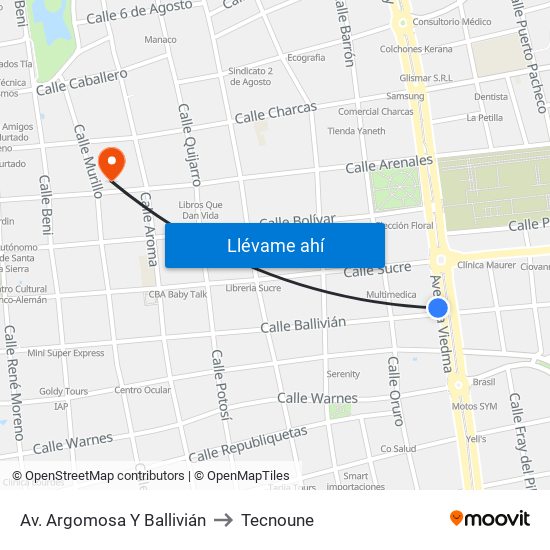 Av. Argomosa Y Ballivián to Tecnoune map