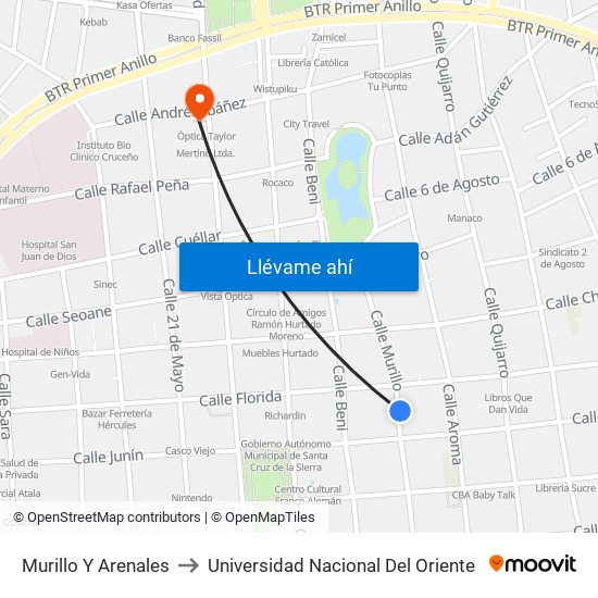 Murillo Y Arenales to Universidad Nacional Del Oriente map