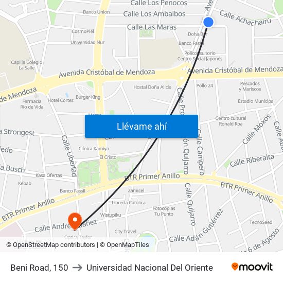 Beni Road, 150 to Universidad Nacional Del Oriente map