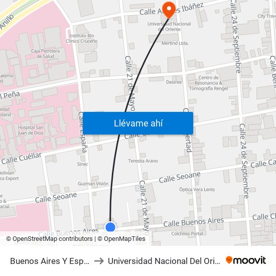Buenos Aires Y España to Universidad Nacional Del Oriente map