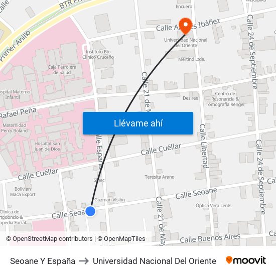 Seoane Y España to Universidad Nacional Del Oriente map