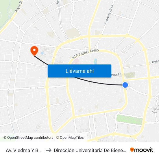 Av. Viedma Y Ballivían to Dirección Universitaria De Bienestar Social map