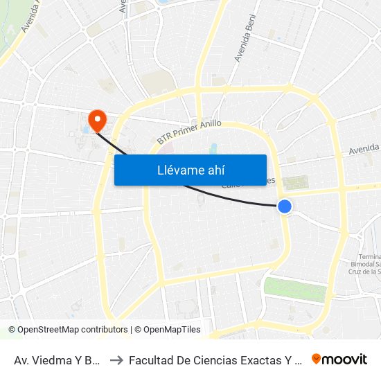 Av. Viedma Y Ballivían to Facultad De Ciencias Exactas Y Tecnología map