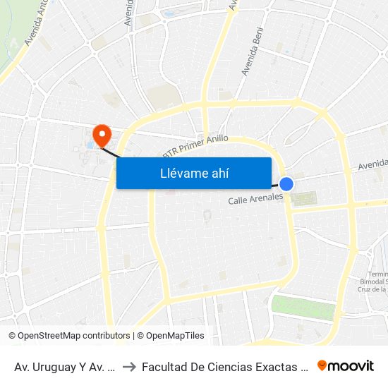 Av. Uruguay Y Av. Charcas to Facultad De Ciencias Exactas Y Tecnología map